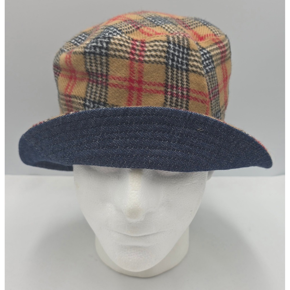 Reversible Bucket Hat Unisex 7 1/8 Glen Plaid Camel Check Blue Denim